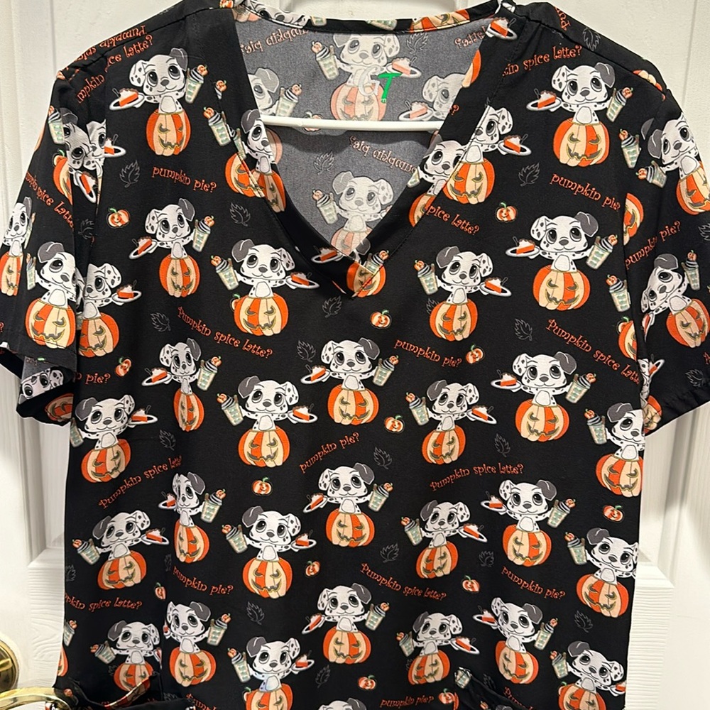 Pumpkin Dog Halloween Scrub Top